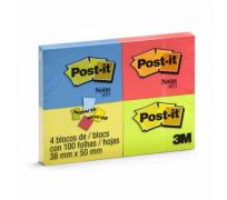 Bloco Autoadesivo Post-it 3M  Neon 4 cores - 38mm x 51mm 