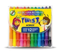 Giz de cera retr&aacute;til twist acrilex 12 cores