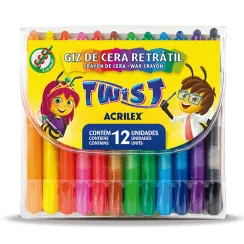 Giz de cera retrátil twist acrilex 12 cores